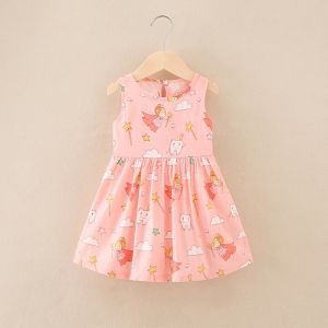 Childrens Cotton Silk Dress Princess Skirt Summer Casual Style Floral Pattern A-Class Safety Standard for Girls Ages 6-12