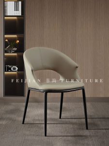 Italian Accessible Luxury Dining Chair For Home Modern Minimalist Fancy Designer Metal Leg Armrest Soft Bag Leather Chair Armchair