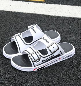 Breathable Korean Style Casual Thick Bottom Mens Slip-On Sandals Summer Youth Daily Wear Anti-Wear Color Block Flat Slippers