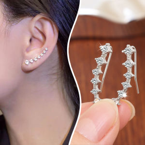 【ดอกเบญจมาศขนาดเล็ก】กระบวยขนาดใหญ่ S925ต่างหูพลอยเทียมสเตอร์ลิงสีเงินเรียบง่ายและต่างหูยอดนิยม