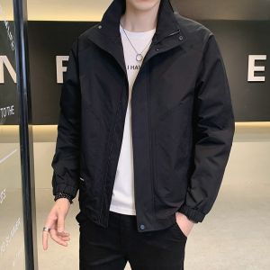 ROMON | Romon Spring Autumn New Mens Jacket Casual Loose Youth Trendy Collarless Coat Outerwear Polyester Fiber Long Sleeve Windproof