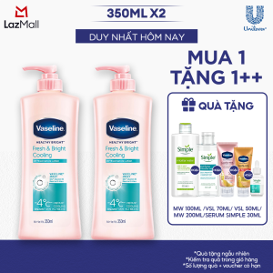 Combo 2 Sữa Dưỡng Thể Vaseline Dưỡng Ẩm Fresh & Bright 10x Niacinamide Da Sáng Khỏe Mịn Căng Tinh Chất Menthol Mát Lạnh 350ml x 2