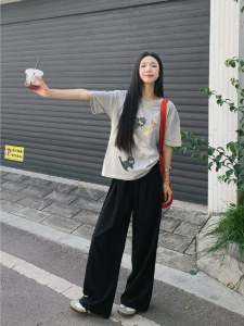 175 Tall Black Extended Style Thin Ruched Yamamoto Pants for Women 180 Long Ice Silk Wide Leg Draping Mopping Pants Summer