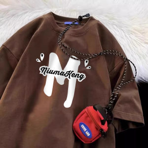 Áo Thun Cotton Tay Ngắn Phong Cách Hong Kong Cho Nam Mùa Hè Mới Thời Trang Thường Ngày Rộng Rãi Cổ Tròn in Họa Tiết Áo Thun