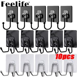Feelife 10/1 chiếc móc khóa màu đen móc khóa cửa móc dính chắc tường đa năng phụ kiện phòng tắm nhà bếp móc quần áo