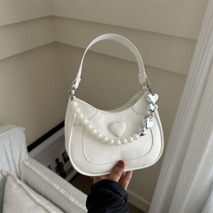 Pearl Womens Handbag 2024 New Fashion Underarm Moon Shape Slant Bag Stylish Korean Style Single Shoulder Crossbody Bag