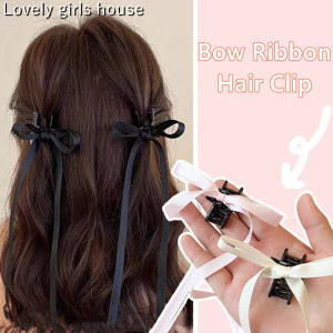 【♡Lovely girls house♡】Ins Ballet Style Hair Clips for Women Double Ponytail Ribbon Bow Hairpin Braided Hair Claw Hair Accessories