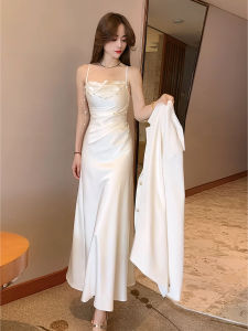 Silk Satin Halter Dress Women Summer New Style High Waist Bodycon Long Dress Korean Style Commute Suitable for Ages 25-35