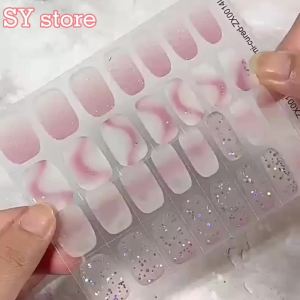 Bộ Dán Móng Mắt Mèo Aurora Gel Bán Cứng Hoa Nhũ Đèn UV Chống Nước 20 Miếng Bộ Trang Trí Móng