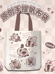 Cute Cat Cat Canvas Bag Large Capacity Student Tutorial Bag Commuter Handbag Single Shoulder Bag Open Pocket Doll Bag