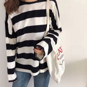 CB BJ1679 Baju Kaos Atasan Motif Garis Garis Knit Sweater Rajut Korean Wanita Lengan Panjang