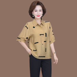 Hàng Đầu Cho Phụ Nữ Của Mùa Hè Phụ Nữ Ngắn Ngủ Ve Áo T-Shirt cổ áo polo Hàng Đầu Áo phông in hình Cotton Áo Blouse vải lanh áo có hoa văn cỡ lỡn
