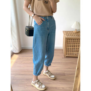 plus Size High Waist Harem Jeans Womens plus Size Sister Blue Denim Pants Slimming Nine Point Old Dad Trousers Harajuku Style