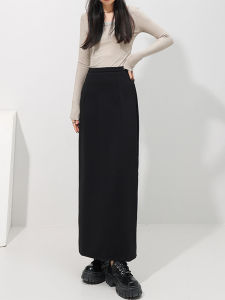 Plus Size Black Suit Skirt Womens Plus Size Ladies Loose Slim Looking High Waist Cover Split Drape Straight All-Matching Long Skirt