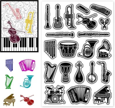 Clear Stamps Musical Instruments Illustrated Guide Pattern Stamp Seal for DIY Scrapbooking and Card Making Paper Craft