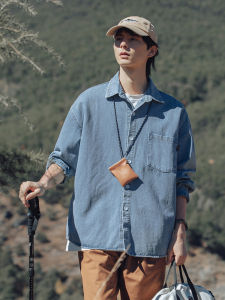 Washed Long Sleeve Denim Shirt Loose Fit Retro Pocket Couple American Style Shirt Jacket for Men Spring New Arrival Cotton Polyester Blend