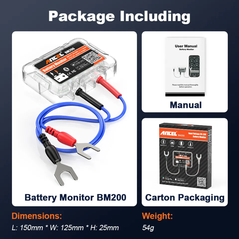 ANCEL BM200 12V Car Battery Tester – Bluetooth 4.0, Monitors Voltage, Cranking & Charging System, Android/iOS