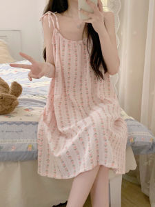 Pure Cotton Summer Thin Strap Sweet Flower Princess Style Sleep Dress Home Clothes Womens Nightgown Comfortable Breathable