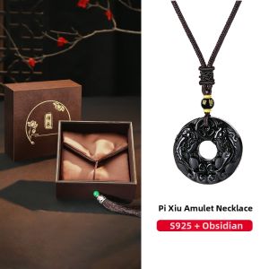YANGCHUANGSHISHANG | S925 Silver Obsidian Safety Lock Pendant Necklace