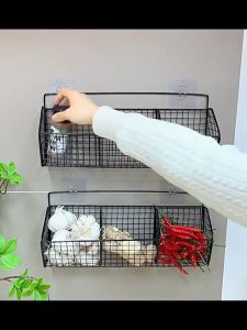 1/2/3 Grid Wall Mounted Onion Storage Basket Bekas Bawang Rack Seasoning Rack Kitchen Storage Basket
