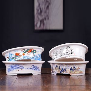 Yixing Purple Sand Flower Pot Painted Stickers Oval Rectangular Pot Succulents Asparagus Fern Bonsai Basin Nordic Simple