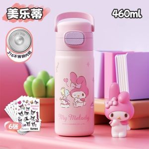 Vanow Sanrio Kitty Childrens Thermal Cup Girl Straw Portable School Water Cup Cartoon Design Stainless Steel 460ml Capacity