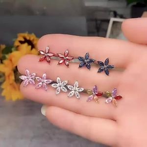 Huitan Delicate Flower Stud Earrings with Shiny CZ 5 Colors Available Fancy Earring Accessories for Women Statement Jewelry Gift