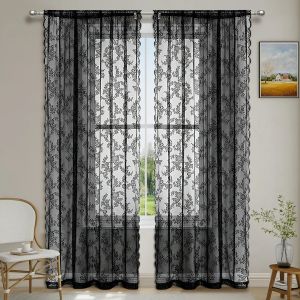 1pc Romantic Lace Sheer Curtain Rod Pocket Flower Lace Window Curtains for Living Room Bedroom Home Decor Window Screening