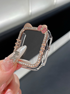 Creative Cute Cat Chain Diamond Watch Case Set Small Fragrance Style Iwatch8765432se Compatible All Models Smart Watch Band