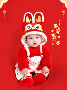 ชุดฉลองตรุษจีนเด็กแรกเกิด ชุดมังกรเต็มรูป ฤดูใบไม้ร่วง/ฤดูหนาว สีแดง เดรสเด็กผู้ชายผ้าฝ้ายผสมโพลีเอสเตอร์