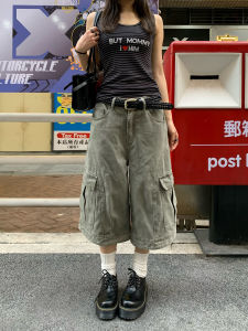 Retro American Washed Large Pocket Work Trousers Loose Wide Leg Casual Seven-Foot Short Pants for Men And Women