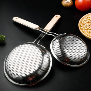 Jujia Jia กระชอนสแตนเลสตะแกรงกรองช้อนตักเกี๊ยวตักก๋วยเตี๋ยวในห้องครัวใช้ในบ้านกระชอนหม้อไฟทอดแบบน้ำมันท่วมไซส์ใหญ่