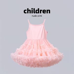 Princess Style Short Sleeve Bubble Skirt Dress for Little Girls Summer Candy Color Cotton Mesh Splice Dress Cute Girl Dress