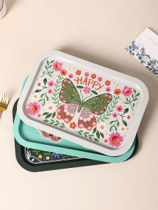 Nordic Style Iron Art Rectangular Tray Coffee Table Decorative Fruit Snack Storage Tray Vintage Print Edge Universal Use