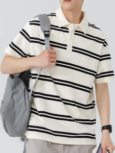 Áo Thun Nam Mùa Hè Tay Ngắn Cổ Polo Sọc Rộng Rãi Thời Trang Thường Ngày Cotton 100% Thoáng Khí Thoải Mái Cho Thanh Thiếu Niên
