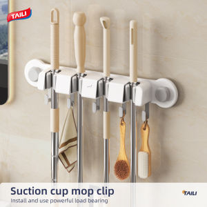 TAILI mop clip suction cup wall hanger powerful suction cup without punching bathroom and kitchen universal storage rack suitable for broom/mop can be reinstalled and save space 75%