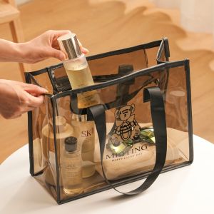Transparent Tea Colored Large Capacity Makeup Bag Shoulder Handbag Bear Swimming Bathing Toiletry Bag Commuter Tote Bag