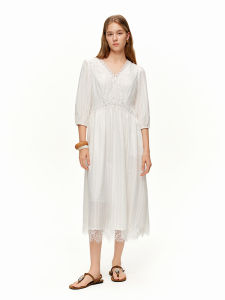 DUSHU | Lace Splice V-Neck A-Line Slim Dress