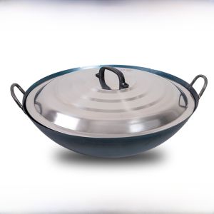 กระทะกวนเนื้อขนาดใหญ่แบบไม่ติดก้นเหล็กอุปกรณ์ทำอาหารแบบจีน ใช้ได้ทั้งกับแก๊สและเชื้อเพลิง กระทะกวนเนื้อแบบไม่ติด
