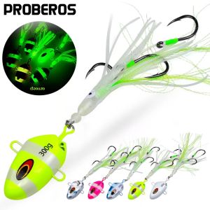 Proberos 1 PC Luminous ปลาหมึกเหยื่อตกปลาชุด-ซิลิโคน JIG เหยื่อ Dual Hooks เรืองแสง Deep Sea Offshore Trolling Rigs