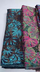 Luxury Leaf Jacquard Brocade Fabric Colorful Gilded Damask African Material For Nigerian Wedding Evening Party Dresses 5Yards