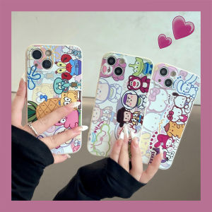 Cartoon Sanrio SpongeBob SquarePants Phone Case Compatible with  14 13Pro Max Couples Womens 14Plus Full Cover 12Mini Silicone Soft 11/15 Anti-Fall 8/6S7