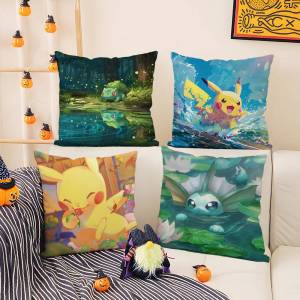 Bandai | Pokemon Black White Anime Plush Pillow Cover Soft Short Plush Cushion Cover For Sofa Bedroom Living Room Decor Gift