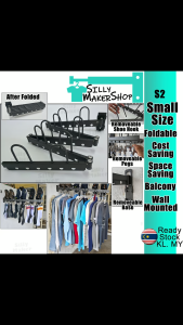 (S2) Balcony Wall Mounted Foldable Clothes Hanger Drying Rack Shoes Hanger Slot in Removeable Base
