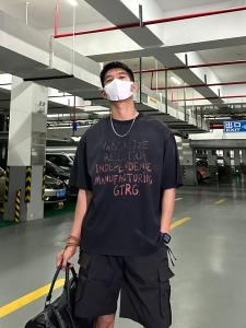 Heavyweight Cotton Distressed Lettering Short Sleeve T-shirt Loose Fit Mens Summer Top Fashionable Youth Pop Culture