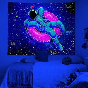 VIKAMA Psychedelic Astronaut Starry Sky Tapestry Nebula Neon Donut Design Gaming Room Bohemian Home Decor Dormitory Living Room