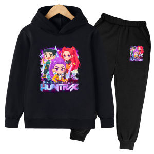 KPop Demon Hunters Cartoon Printed Girls Hoodie+Pants Two Piece Set Girls KPop Childrens Boys Hoodie Top Sweatshirt Set