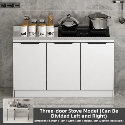 Simplistic Stainless Steel Top Wood Kitchen Cabinet