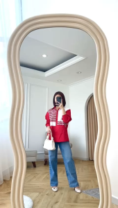 SJM KEMEJA MERAH PUTIH WANITA KASUAL STYLE LENGAN PANJANG IMPORT BKK PREMIUM QUALITY 2926