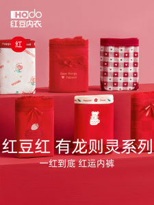 Red Dragon Year Womens Underwear Triangle Pants Mid-Waist Cotton Blend Briefs Marriage Gift Simple Style Cotton Fabric